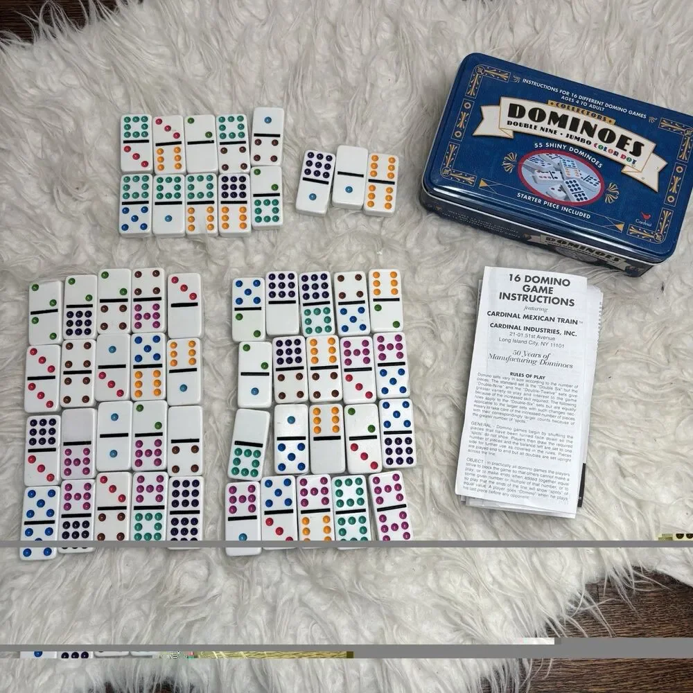 Cardinal Dominoes 52/55 Pieces Double Jumbo Dot 16 Games + Mexican Train Game